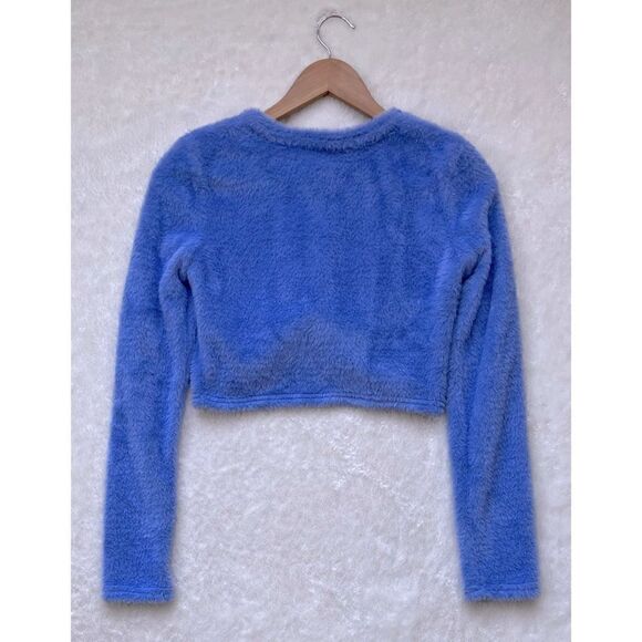 NWT Zara Blue Cut Out Twist Front Soft Fuzzy Crop Top Sweater, Size XS - Picture 15 of 16